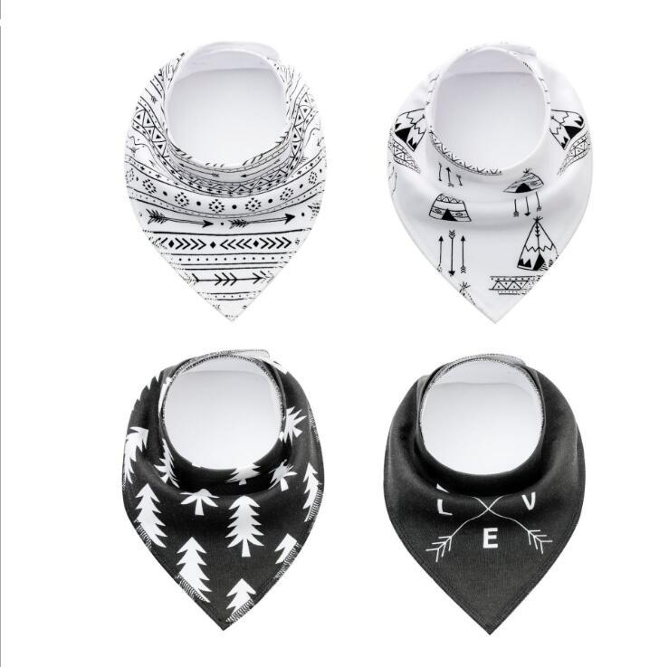 Lote de 4 Uds de Baberos con estampado de tela para eructar, Baberos triangulares con ondas de flecha y pañuelos de algodón para bebé, accesorios