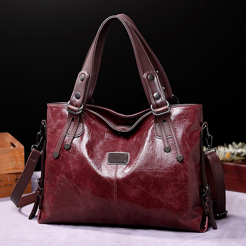 Bolso de mano retro de moda informal de cuero suave bandolera de gran capacidad para mujer