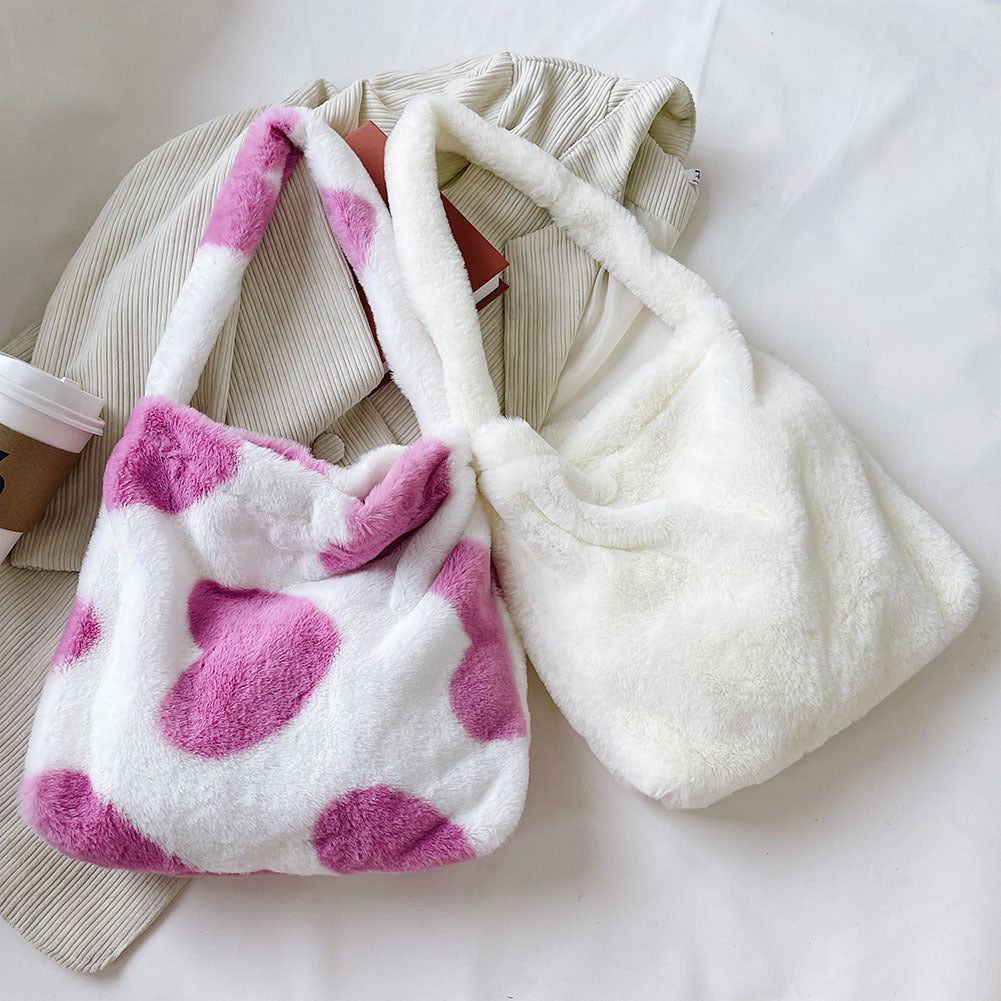 Sac à main portable en peluche pour femme