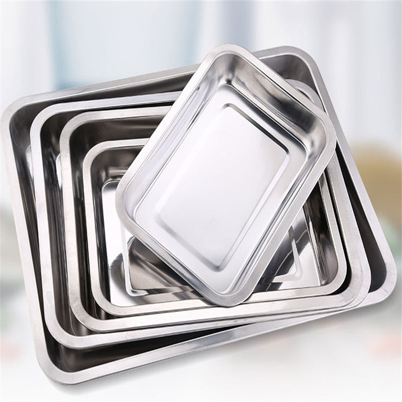 Plateaux de rangement en acier inoxydable, assiette carrée, casseroles épaississantes, plateau rectangulaire pour Barbecue, plats de riz profond, accessoires de cuisine pour Bbq