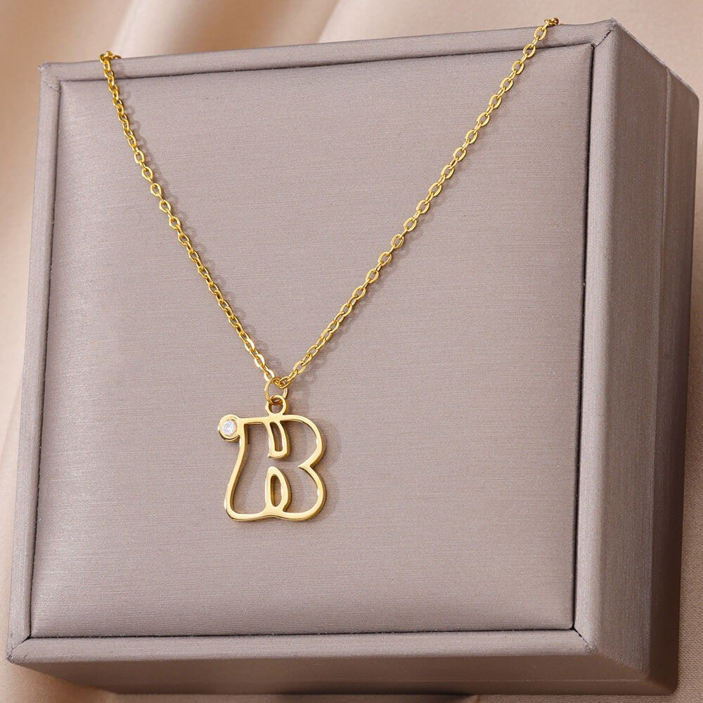 Collier avec pendentif en forme de lettre creuse Simple pour filles, ornement en acier inoxydable