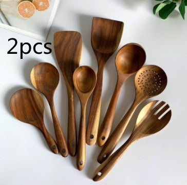 Vaisselle en bois naturel de teck de thaïlande, cuillère louche tourneuse longue passoire à riz écumoire cuillères de cuisine cuillère ensemble d'outils de cuisine