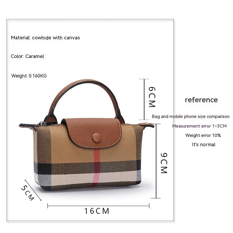 High-end Western Style Leather Crossbody Canvas Portable Plaid Bag