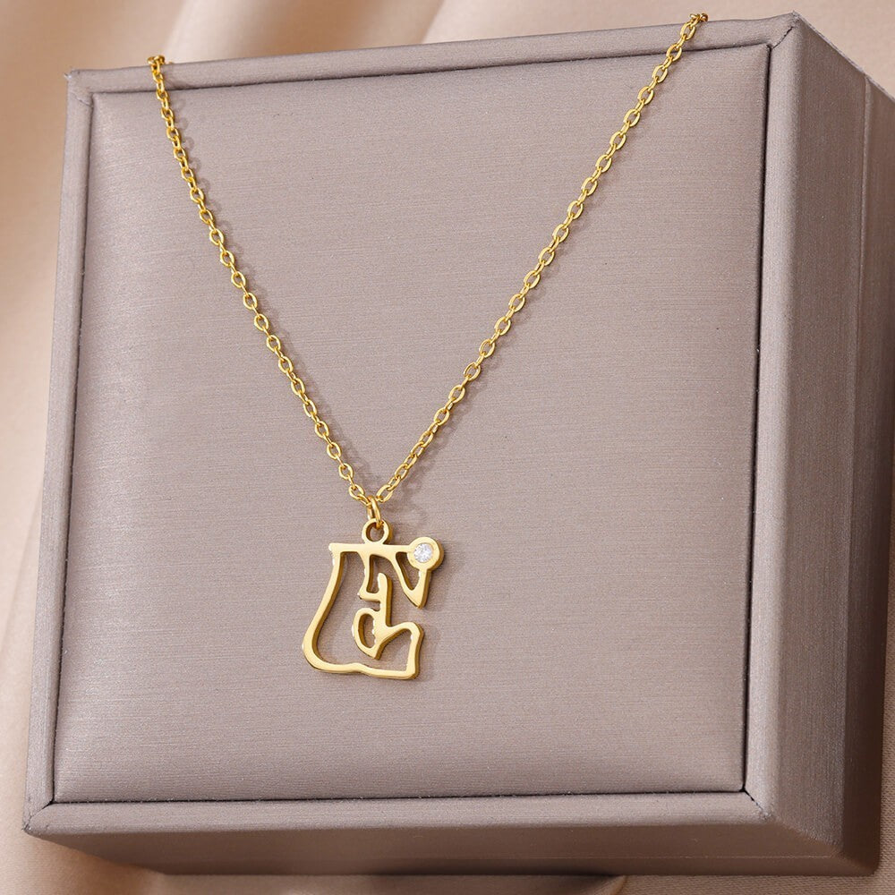 Collier avec pendentif en forme de lettre creuse Simple pour filles, ornement en acier inoxydable