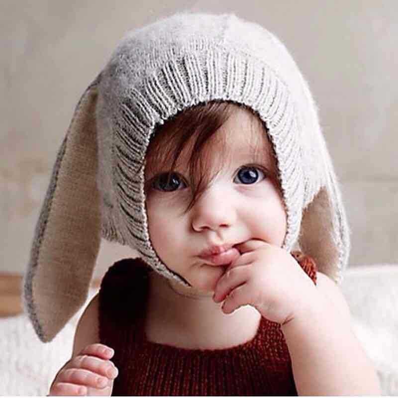 Gorro tejido para bebé Gorro con orejas largas de conejo adorable