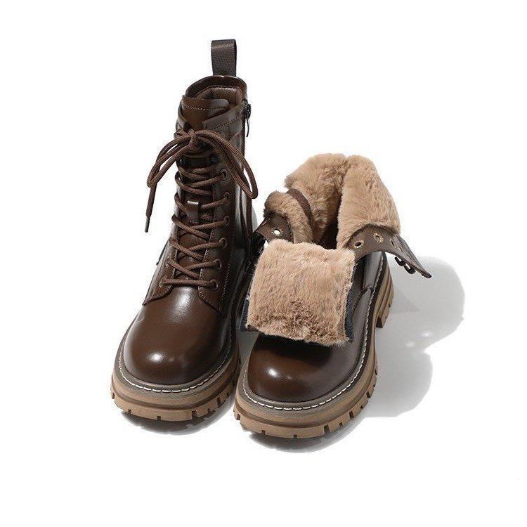 Bottes de Style britannique pour femmes, doublées de polaire, épaisses, grande taille, nouvelle collection