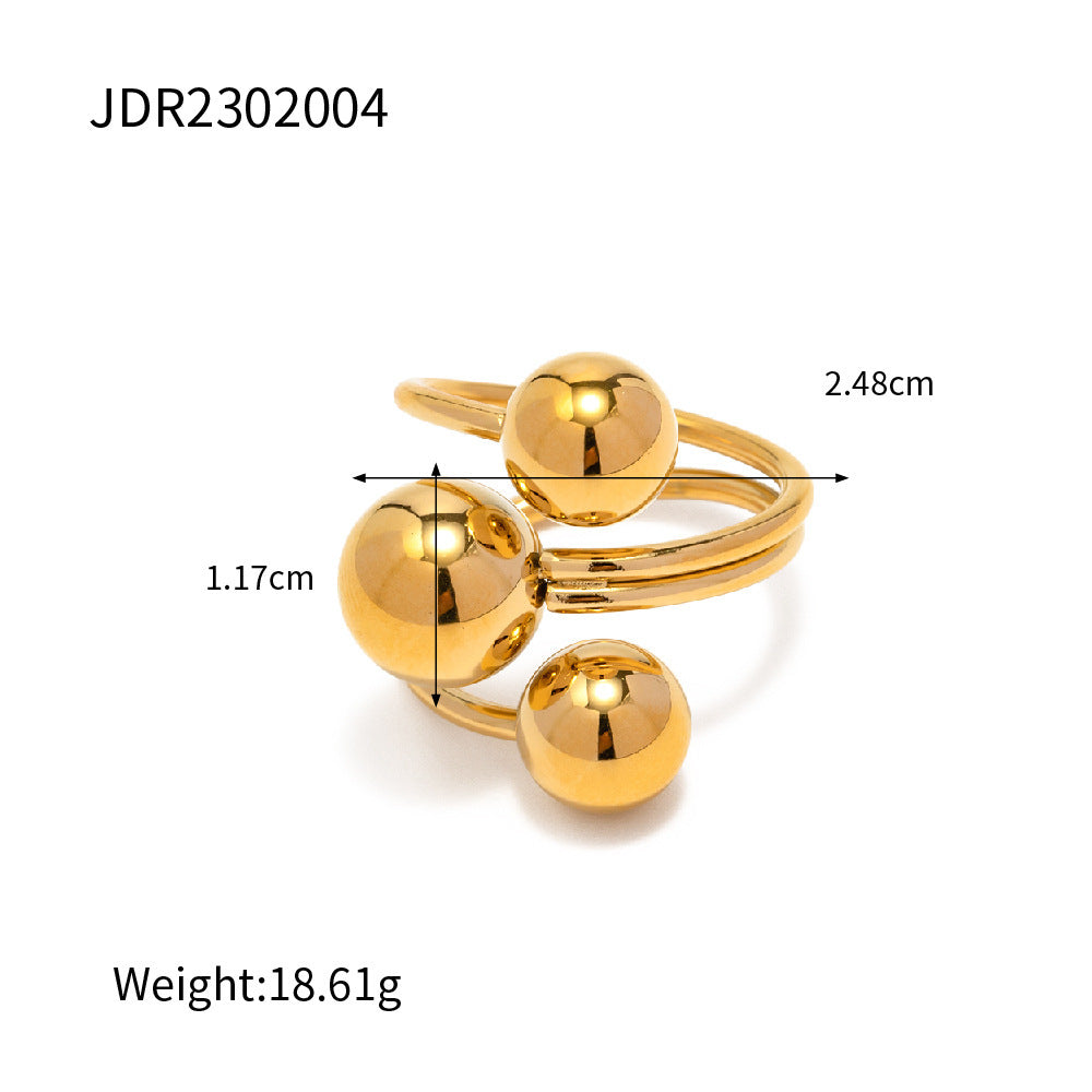 Bague de personnalité sphérique pour femme, anneau à bille en acier doré, anneau à sens élevé