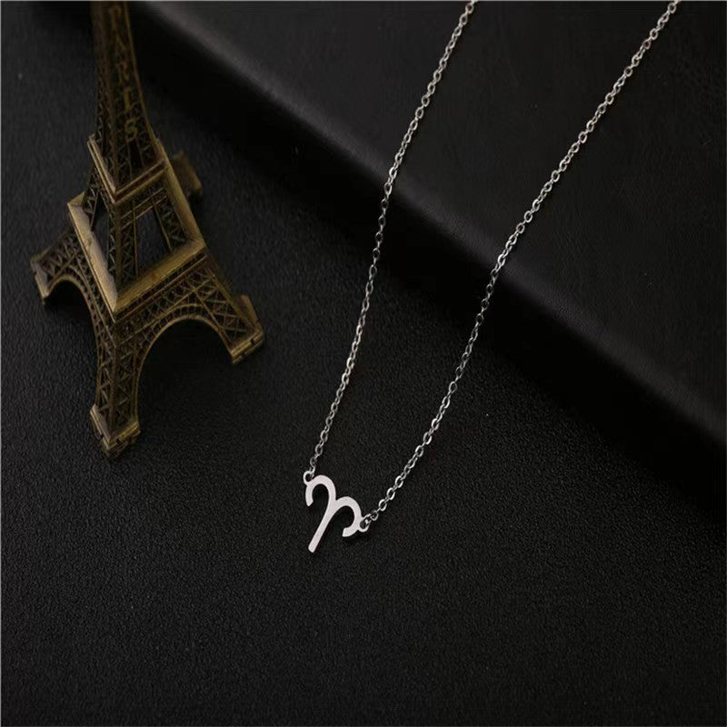 Twelve Constellation Pendant Necklace Simple Titanium Steel Clavicle Chain