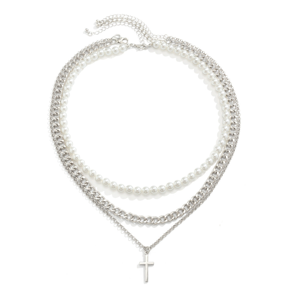 Collier Hip Hop Hipster européen avec croix de perles