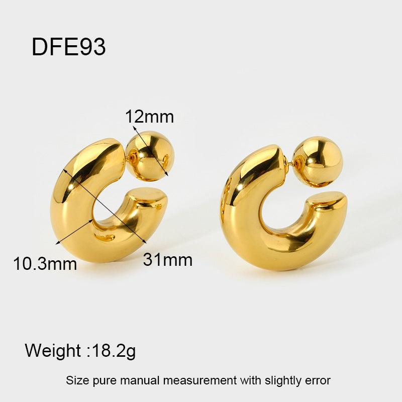 Pendientes de perlas redondas de moda de todo fósforo de acero inoxidable en forma de C
