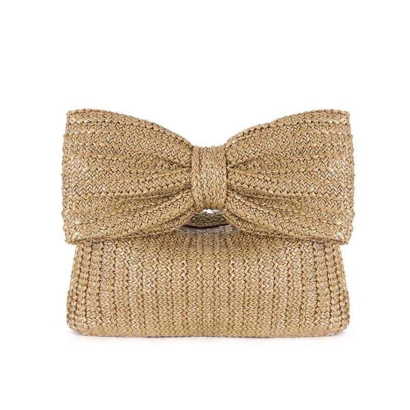 Sac à main minimaliste en paille avec nœud papillon pour femmes