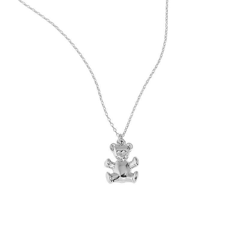 Cadena de clavícula de plata de ley S925 con textura de oso simple y versátil