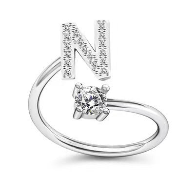 Female Stylish Adjustable Zircon 26 Letters Ring