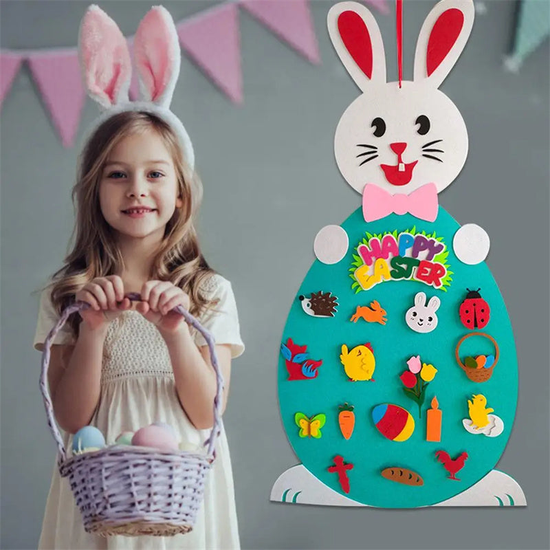 Colgantes de conejito de fieltro DIY para niños de Pascua, juguete con alfabeto desmontable, adorno de Pascua, regalo de Pascua para decoración de la pared de la puerta del hogar