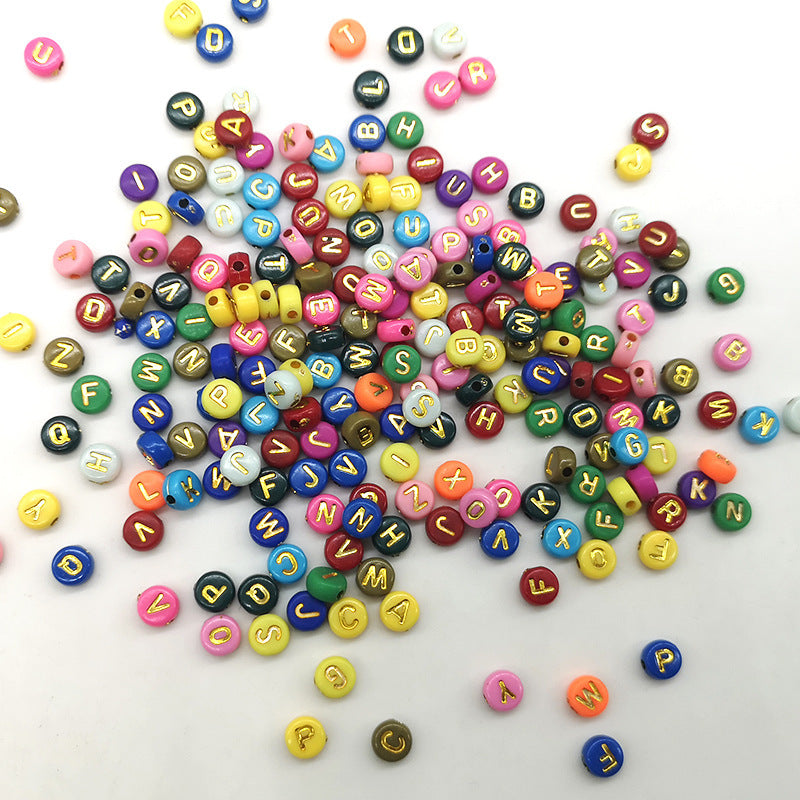 Acrylic Letter Beads Chocolate Color Flat Round Color English Letter Bead Accessories
