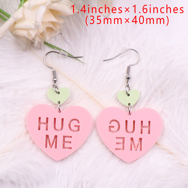 Mode amour lettre saint valentin cadeau mignon acrylique boucles d'oreilles bijoux