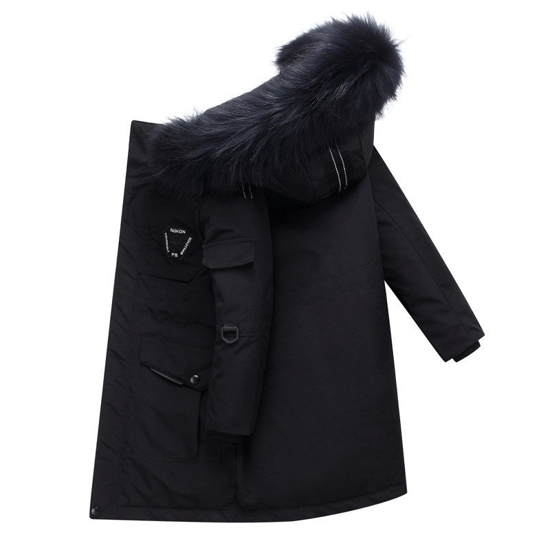 Doudoune enfant garçon mi-longue épaississement grande taille col fourrure manteau