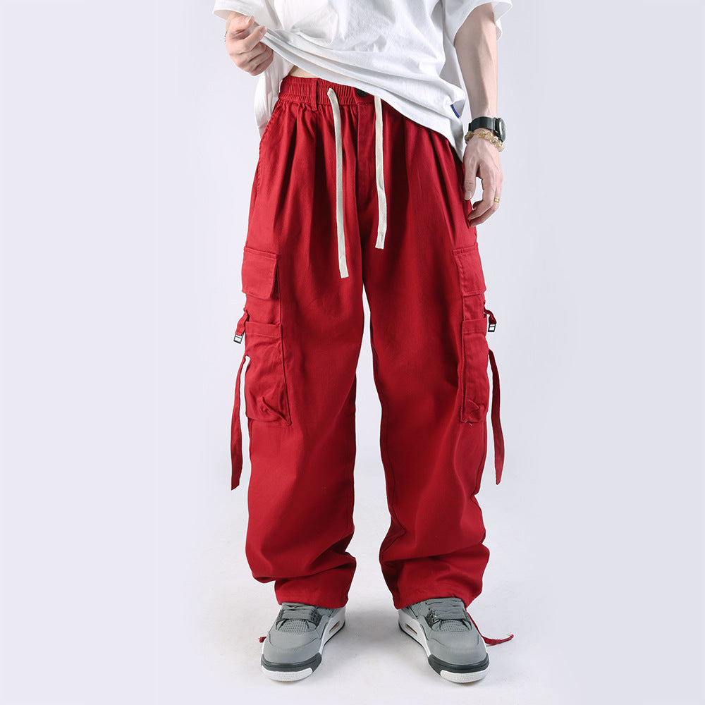 American High Street Personalized Pocket Ribbon Loose Wide-leg Overalls