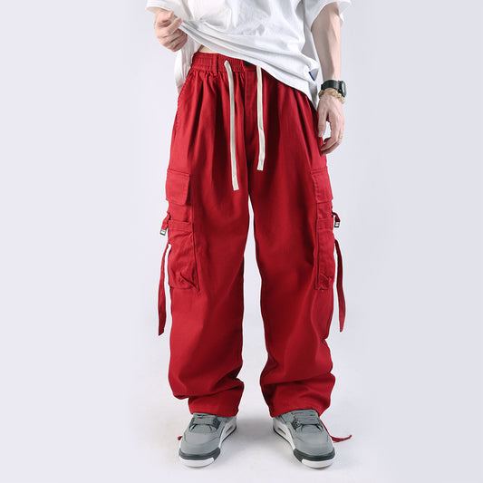 American High Street Personalized Pocket Ribbon Loose Wide-leg Overalls