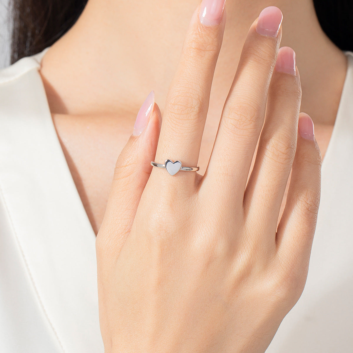 Female Minority Simple S925 Glossy Love Heart-shaped Ring