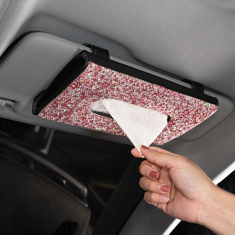 Boîte à mouchoirs en cuir PU cristal, Style suspendu universel, pare-soleil de voiture