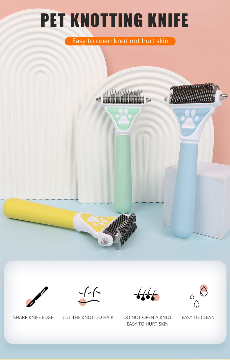 Brosse pour chien - Épilateur double face pour poils d'animaux - Peigne à nœud ouvert - Outil de démêlage pour chien - Épilateur double face pour chats et chiens - Râteau de toilettage pour sous-poil pour la perte