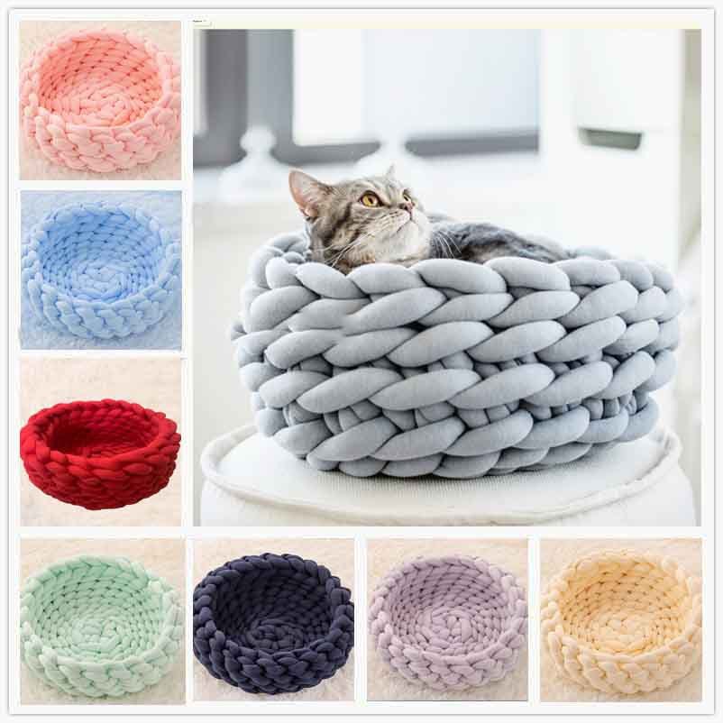 Coussin de maison pour chat, doux et Long, en peluche, tapis chaud pour animaux de compagnie, chenil mignon, panier de couchage, lit rond, moelleux, confortable au toucher, produits pour animaux de compagnie