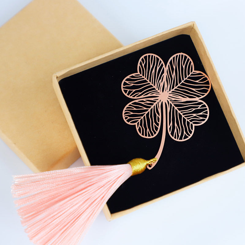 Marcador de hoja de albaricoque con borla de hoja de arce chapado hueco con patrón de papel creativo de Metal