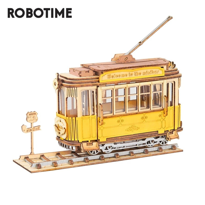 Robotime Rolife – modèle de tramway Vintage 3D, Puzzle en bois, jouets pour enfants, cadeaux de noël et d'anniversaire, TG505, livraison directe