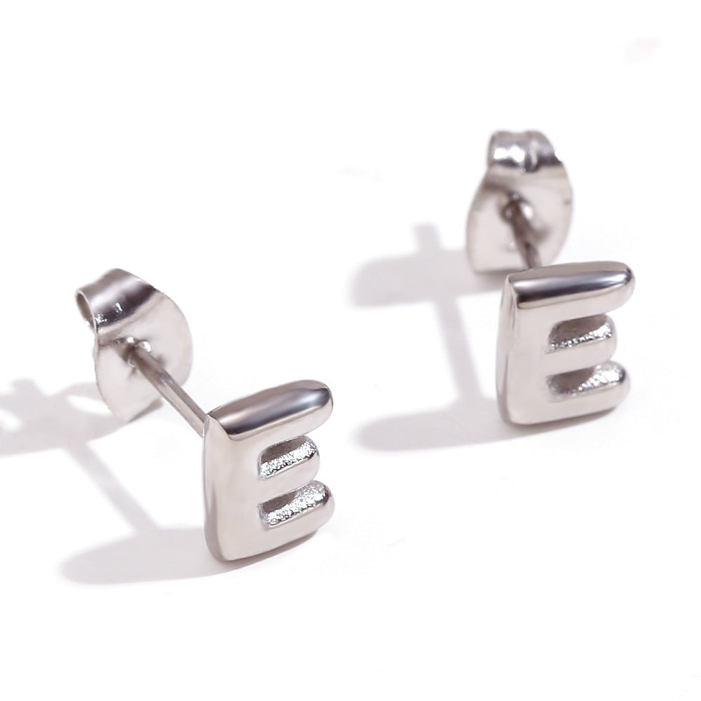 Titanium Steel Earrings 18K Gold Mini Alphabet Letter Earrings Women