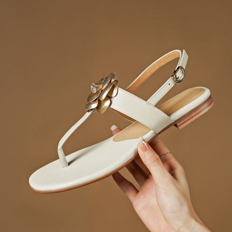 Style Preppy en peau de mouton à bout plat avec sandales à bout ouvert pour femmes