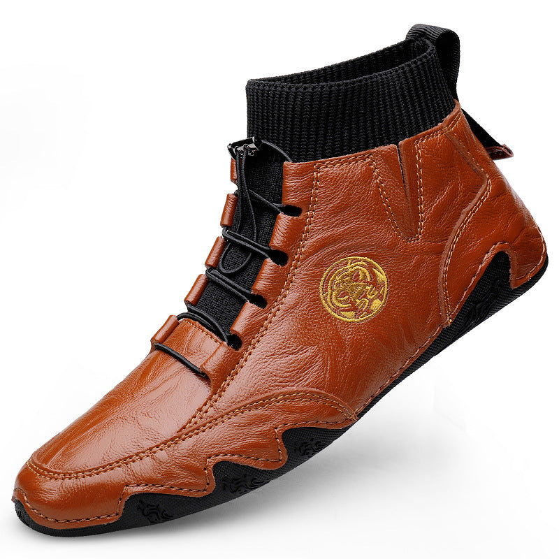 Real Leather With Fleece Lining Mid-top Wool Socks Mouth Octopus Leather Boots