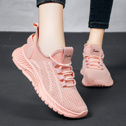 Chaussures de sport décontractées à la mode pour femmes, baskets plates à lacets, légères et respirantes, en maille