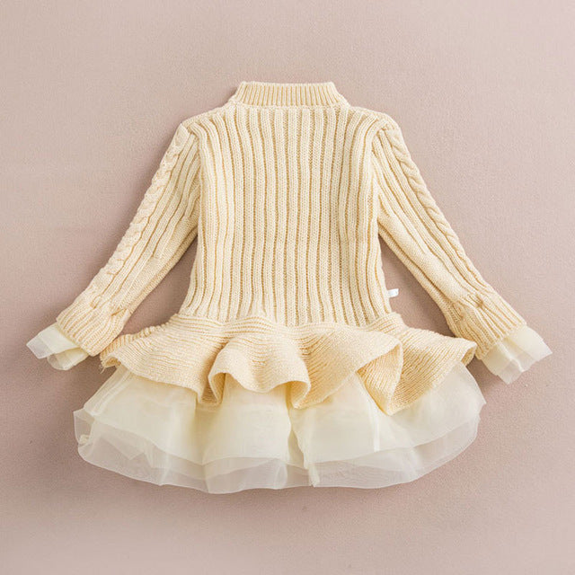 Robes de Noël d'hiver pour filles, vêtements tricotés pour enfants, rouge chaud