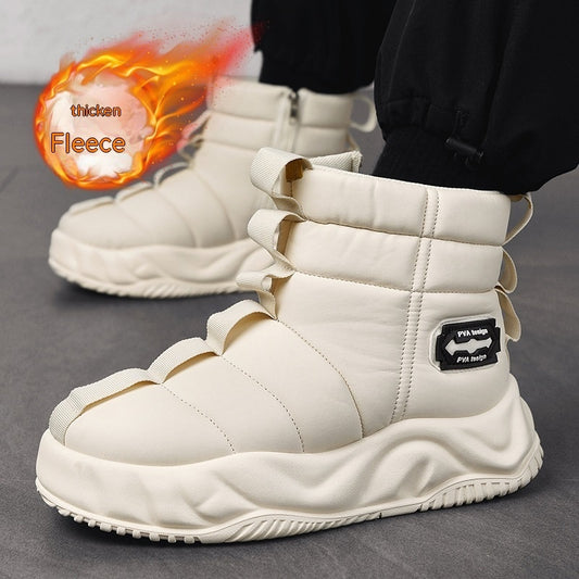 Bottes de neige montantes en fourrure pour hommes, chaussures chaudes à semelle en coton