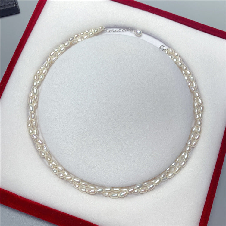 Fashionable Retro Freshwater Pearl Double-layer Rice Bead Necklace