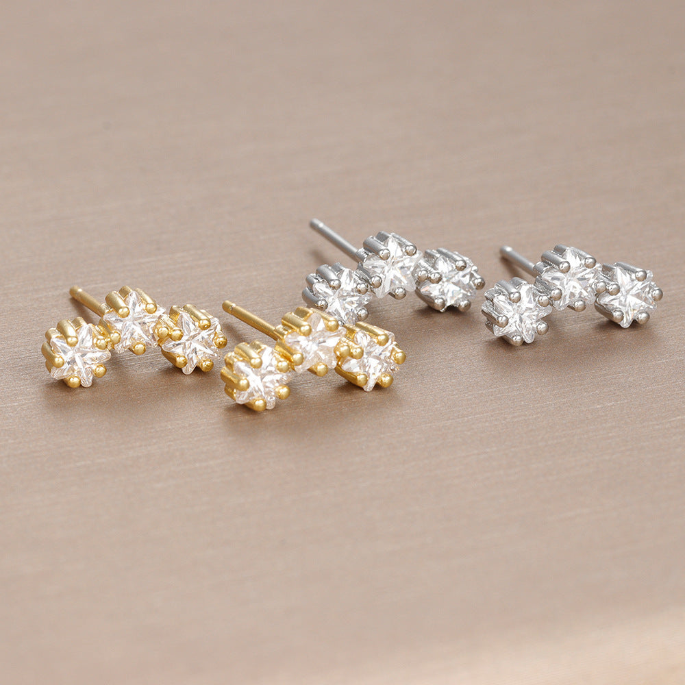 Aiguille en argent sterling étoiles géométriques trois grands clous d'oreilles en zircon léger luxe et simplicité