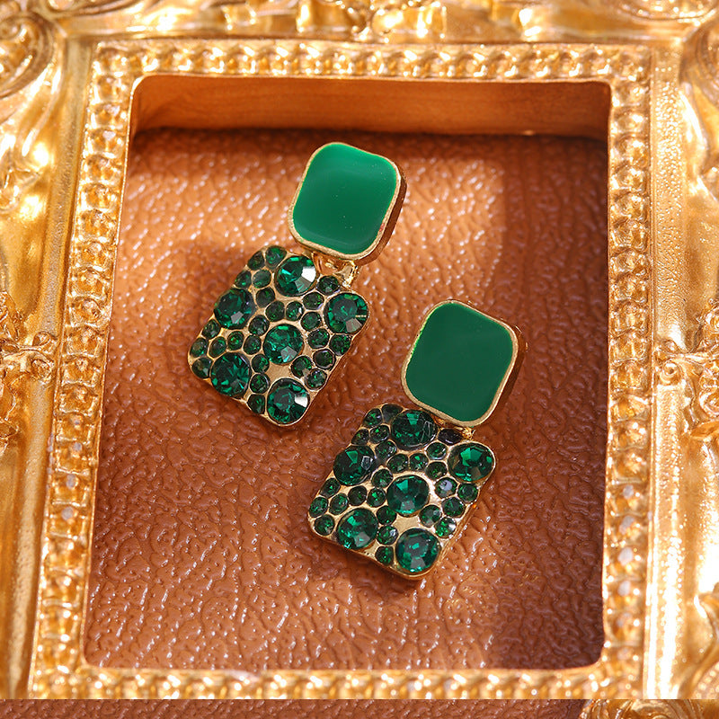 Boucles d'oreilles carrées à géométrie de couleur macarons à aiguilles en argent sterling