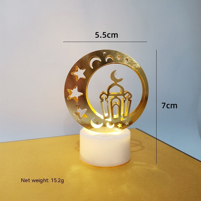 Mini candelabro LED, adornos navideños huecos de Metal, decoración de Castillo de Luna, lámpara de noche pequeña