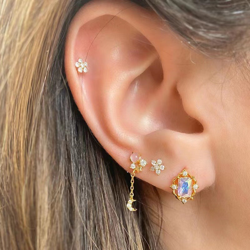 Boucles d'oreilles romantiques en forme d'étoile, de lune et de fleurs en Zircon