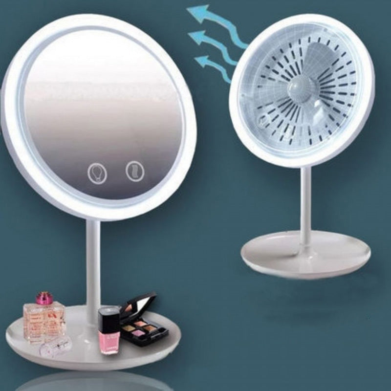Espejo de maquillaje con luz LED y ventilador
