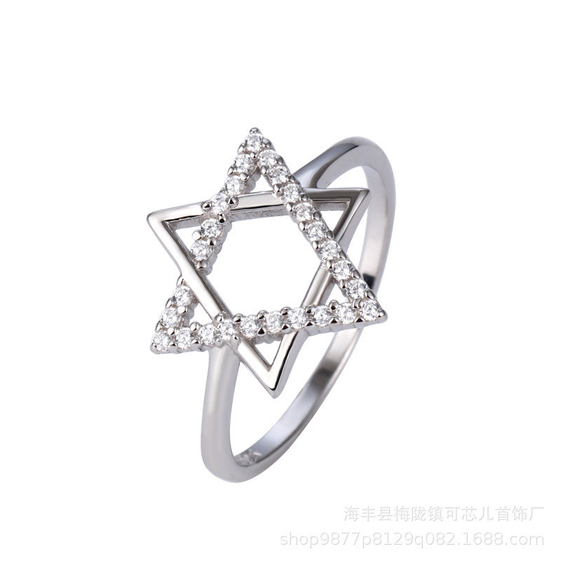 Anillo de mango hexagonal Belief de plata de ley