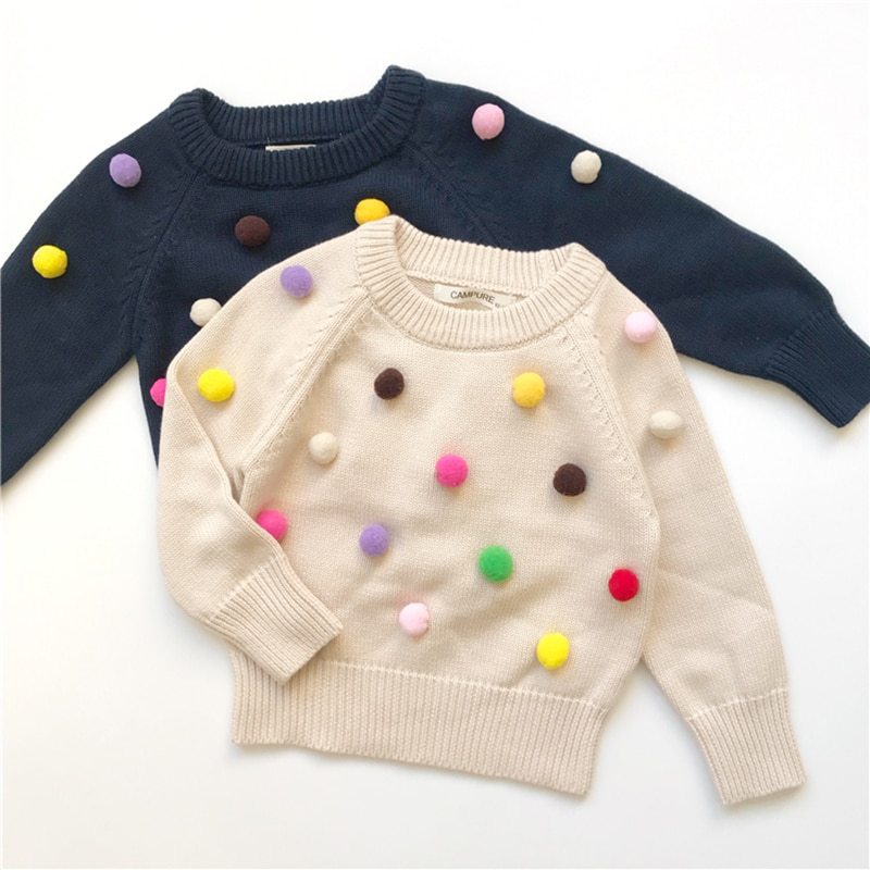 Cárdigan de invierno para niñas, suéter para niños, diseño de bolas, cárdigans tejidos para bebés, suéter informal para niños pequeños, suéter de lana para niñas