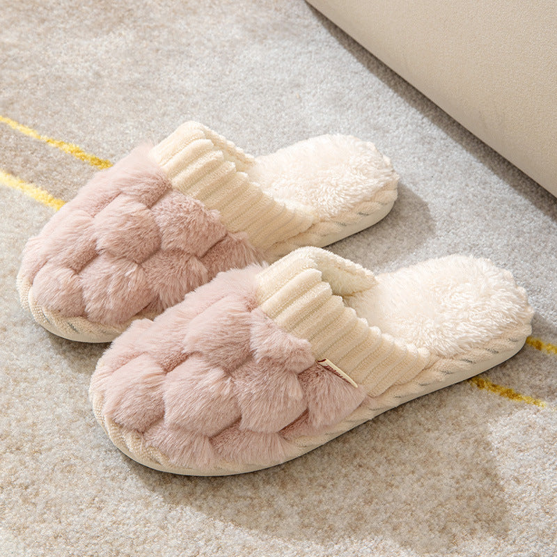 Pantuflas de felpa para parejas con plataforma cálida para interiores