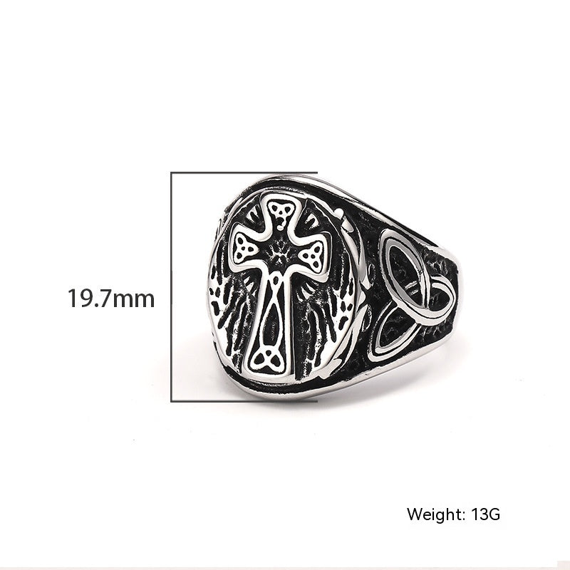 Anillo de hombre de acero de titanio con cruz minimalista