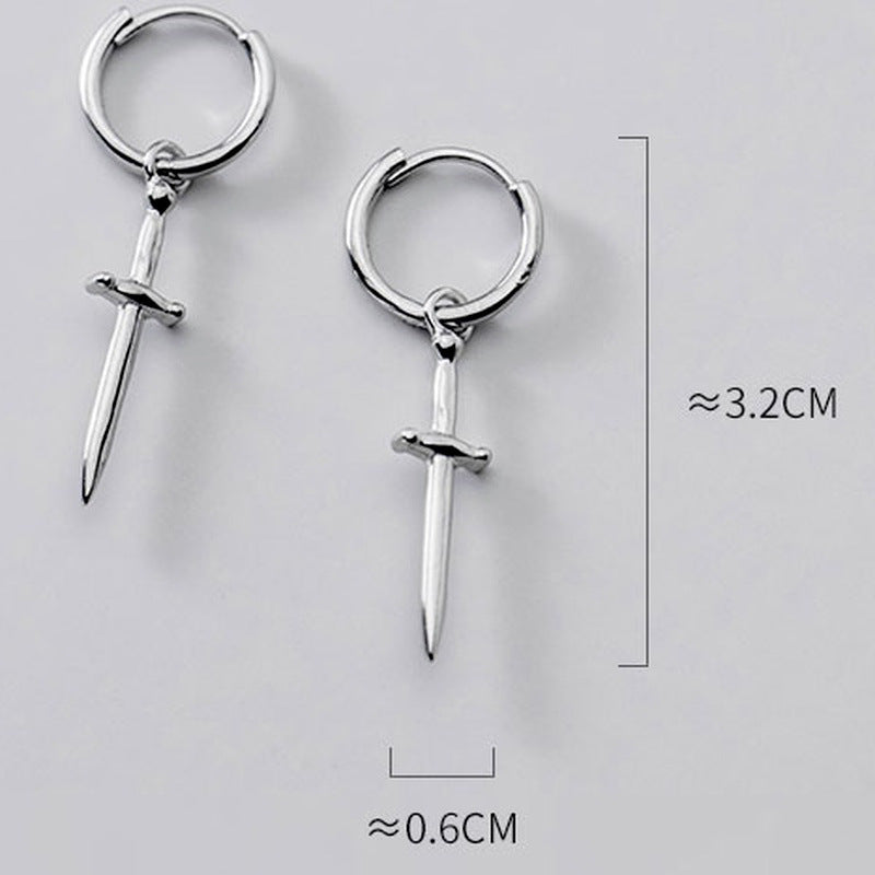 Boucles d'oreilles vintage personnalisées en acier titane en forme d'épée Hip Hop
