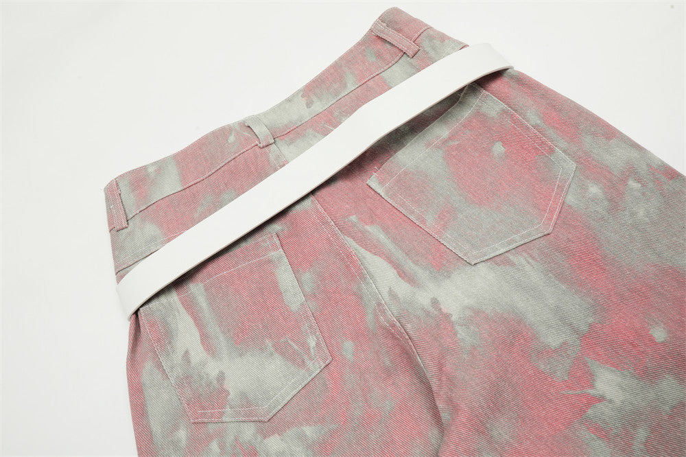 Tie-dye Camouflage Workwear Straight-leg Trousers Men