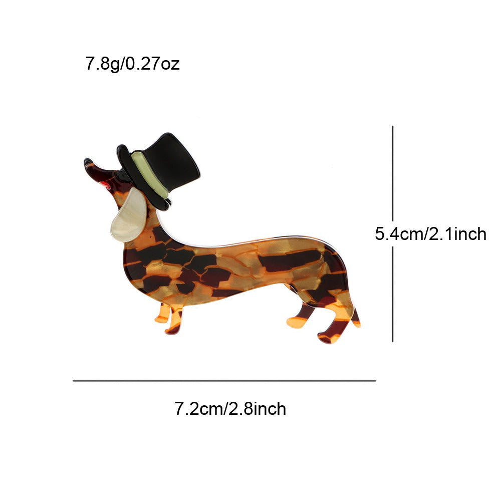 Broche de chien teckel en acétate acrylique à la mode