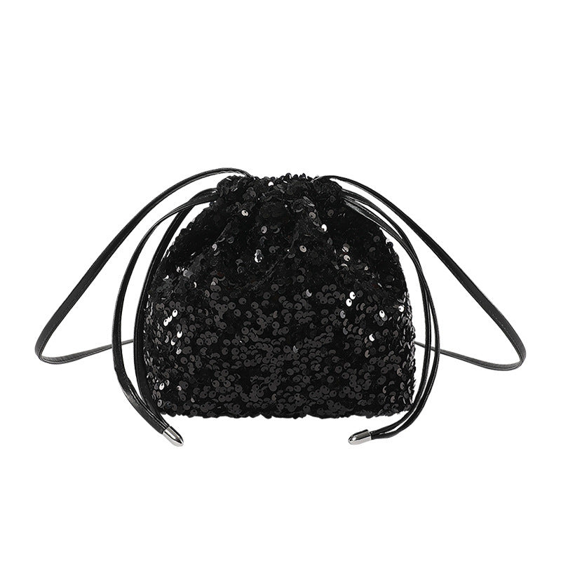 Bolso cruzado con lentejuelas de color suave y diseño plisado con cordón