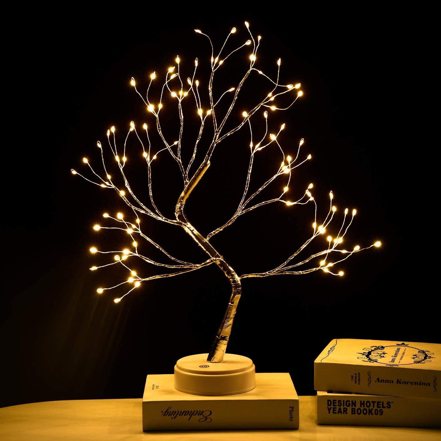 Lampe LED en fil de cuivre en forme d'arbre pour chambre à coucher